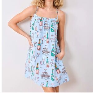 NWT Printfresh Blue Champagne Tower Bottle Print Chemise Cami Nightgown Sz M